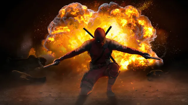 Sprādziens aiz Deadpool 4K fona tapete