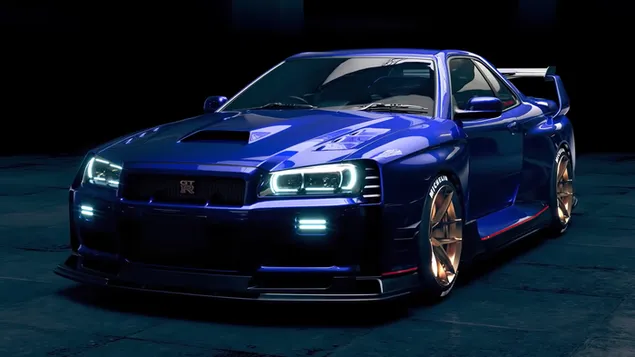 Blauwe gemodificeerde nissan skyline r34 download