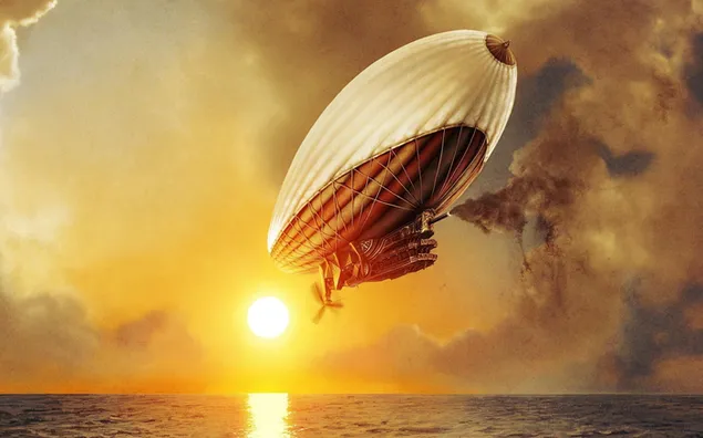 在日落时飞过海洋 HD 壁纸