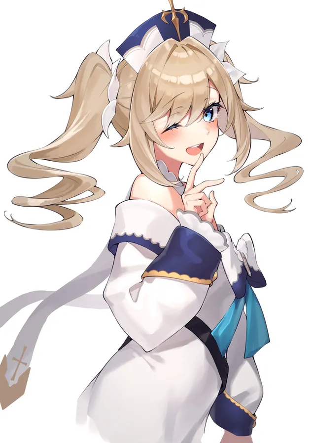 Ταπετσαρία Ξανθό κορίτσι Μπάρμπαρα που κλείνει τα μάτια της | Genshin Impact 2K