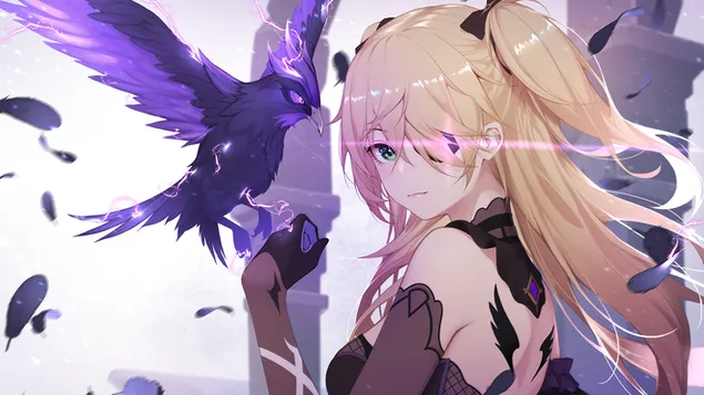 Blonde girl Fischl & her crow pet | Genshin Impact HD wallpaper download