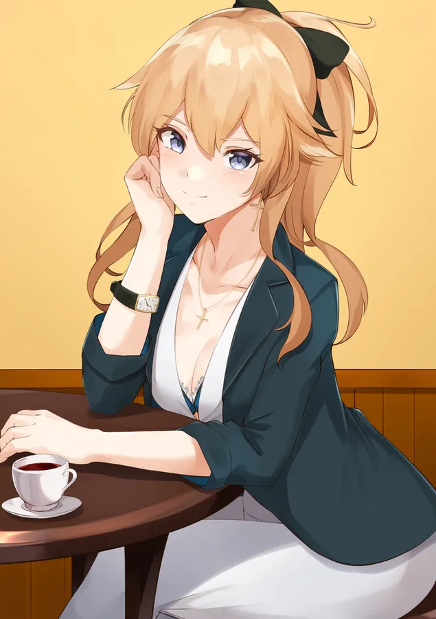 Lumine สาวผมบลอนด์ที่ร้านกาแฟ | เก็นชิน อิมแพ็ค HD วอลเปเปอร์