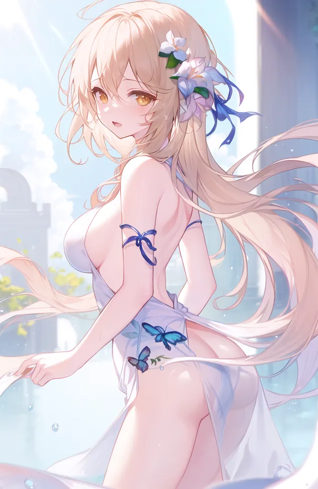 金發女孩 Lumine 和她的火辣連衣裙 | 原神衝擊 2K 壁紙