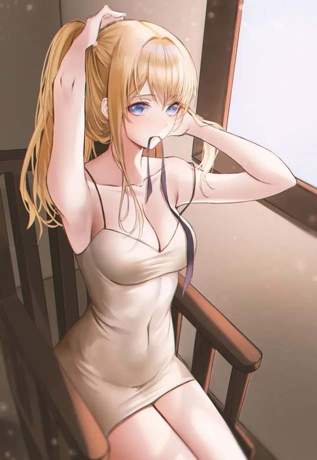 Blonde Lumine ziet er goed uit in korte jurk | Genshin-effect 4K achtergrond