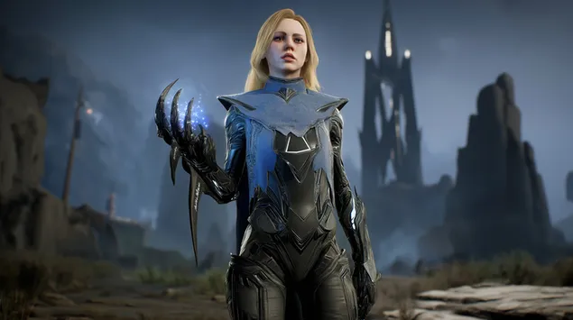 plavokosa svecenica u bio-oklopu s energetskom kandzom preuzmi