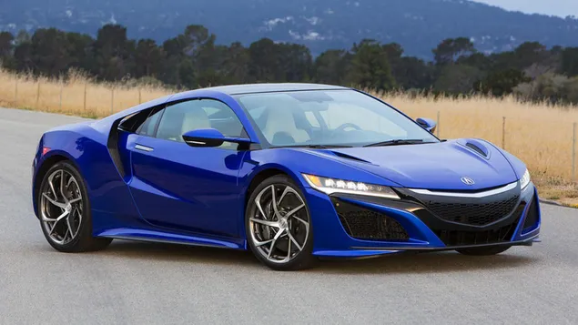 Blå Acura NSX på asfaltvei HD bakgrunn