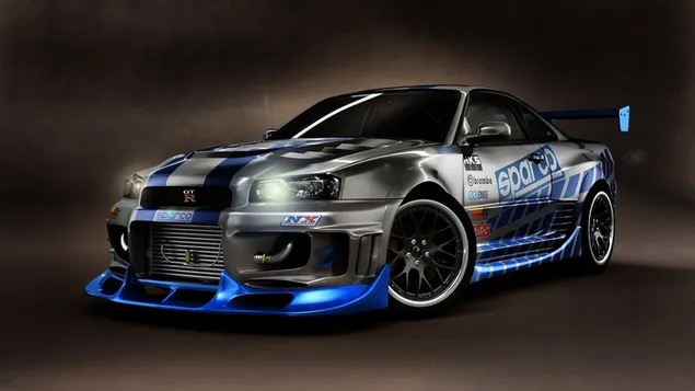 Blue and silver nissan skyline gtr r34  download