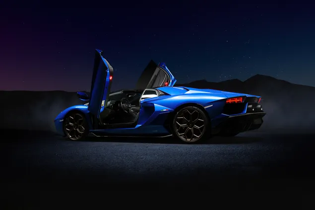 Avandator roadster azul Lamborghini y noche oscura 4K fondo de pantalla
