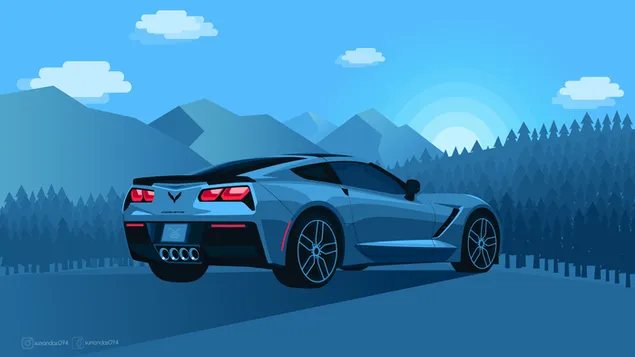 Blue Chevrolet Corvette artistiek minimalistisch behang download