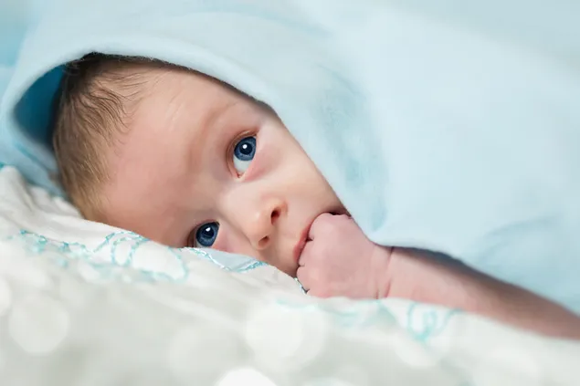 Bebè bonic d'ulls blaus baixada