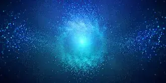 Puntos de partículas brillantes de color azul sobre un fondo oscuro degradado 4K fondo de pantalla