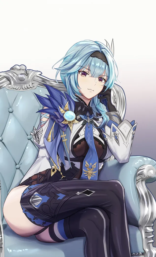 Fata anime cu părul albastru Eula | Genshin Impact 2K imagine de fundal