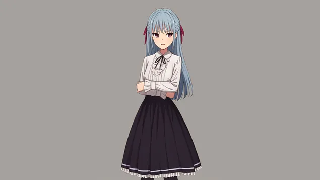 ילדת אנימה בעלת שיער כחול 4K טפט