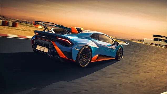 Plavi Lamborghini na trkaćoj stazi 4K pozadina