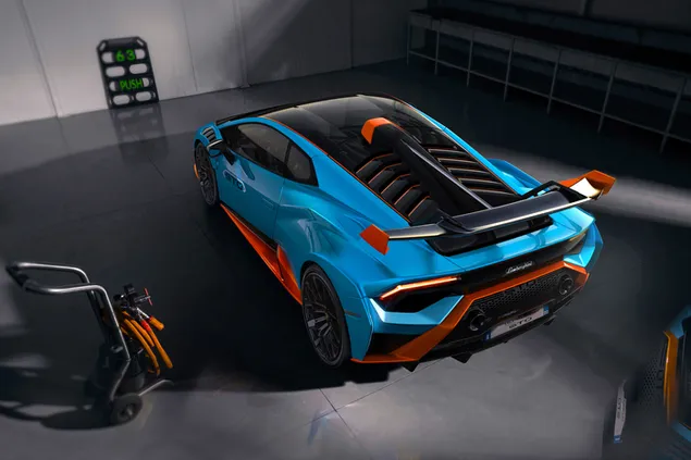 Vista trasera de Lamborghini azul 4K fondo de pantalla