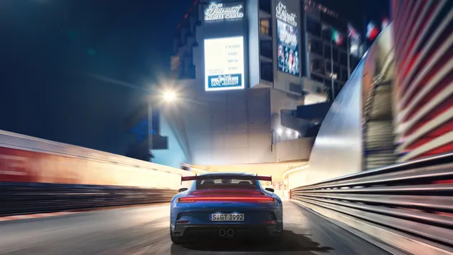 Blue Porsche GT3 tail lights 4K wallpaper