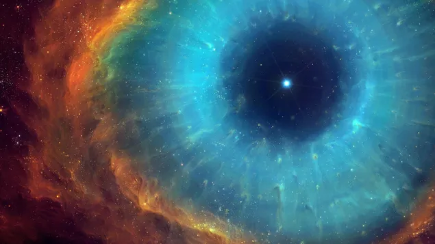 Blaues, rotes und blaues Universum, Augen, Nebel 2K Hintergrundbild