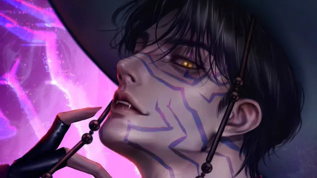 Blo Hautmuster um Dämon 'Jinu' Gesiicht | K-Pop Demon Hunters (Film) 4K Tapeten