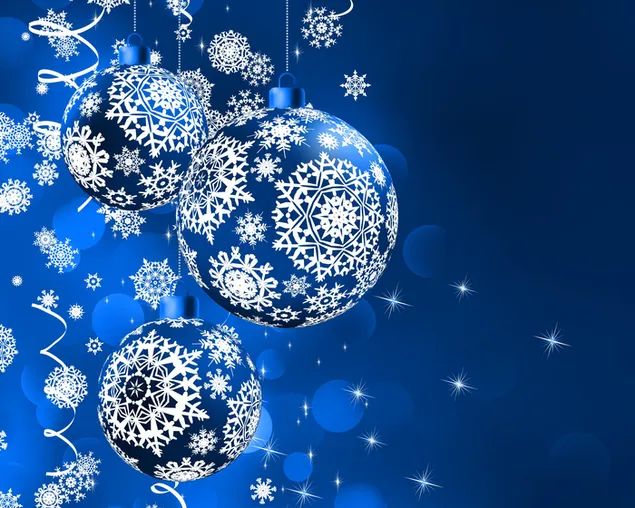 Blaue glitzernde Schneeflocken Weihnachtskugeln Dekoration HD Hintergrundbild