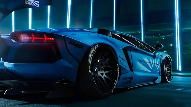 modre superauto lamborghini aventador stahnout