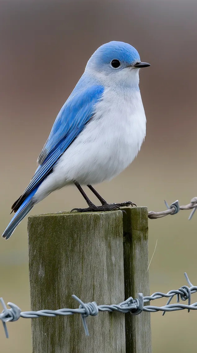 blouvoel sit op houtheiningpaal met doringdraad aflaai