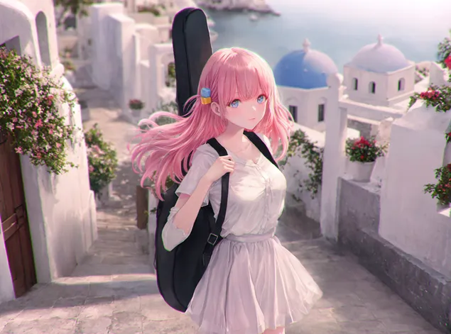 Bocchi The Rock músico hermosa chica anime con cabello rosado descargar