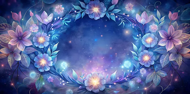 El çizimi çiçekler ve açık ortası olan Boho çiçek çelengi 4K duvar kağıdı