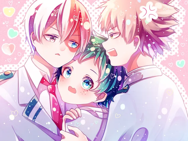 Boku No Hero Academia - Shoto Todoroki, Izuku Midoriya, Katsuki Bakugo 2K imagine de fundal