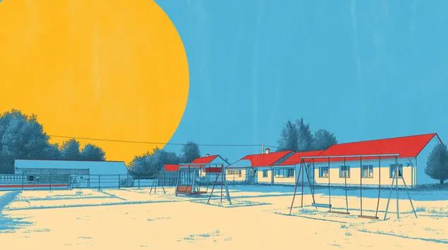 il*lustracio en negreta d'un assolellat parc infantil de l'era sovietica baixada