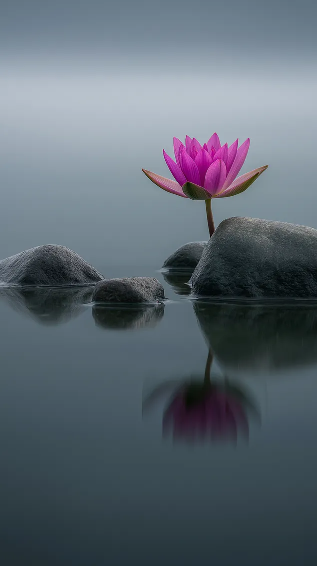 opvallende lotusbloem weerspiegeld in kalm wateroppervlak door gladde stenen download