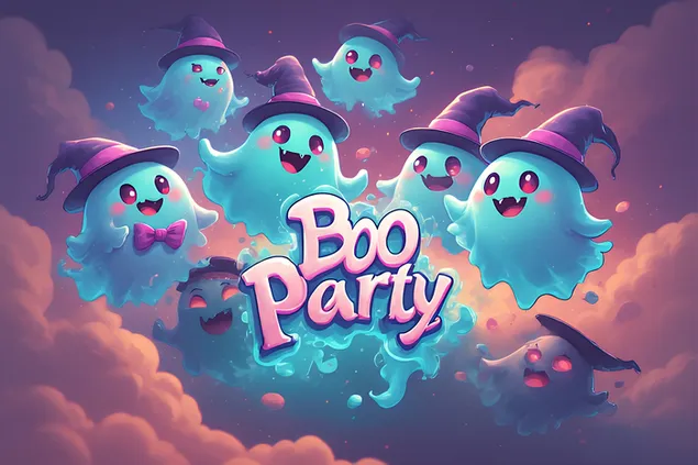 boo party'' pastel bubble text with creepy cute ghost gang download