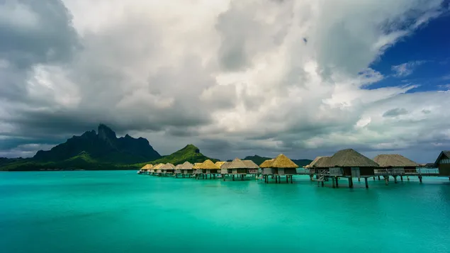 Bungalow Bora Bora 4K fondo de pantalla
