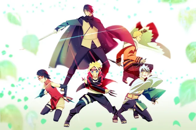 Boruto: Naruto Next Generation - Sasuke Uchiha, Naruto Uzumaki, Sarada Uchiha, Boruto Uzumaki y Mitsuki HD fondo de pantalla