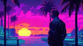 boy with sunglasses vaporwave | palm trees | boat download