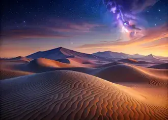 Tapeta Dech beroucí západ slunce poušť s výskytem galaxie Mléčné dráhy na obloze 4K
