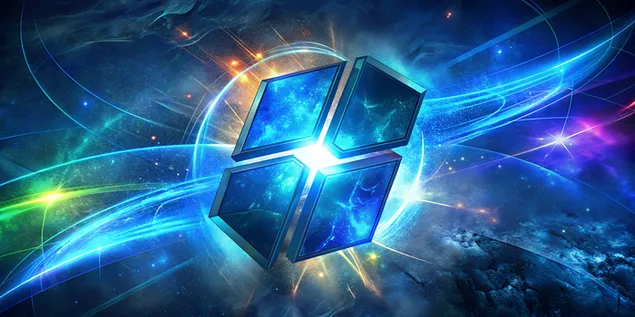 Светло блескаво лого на Мајкрософт со ефект на сини тонови 4K тапет