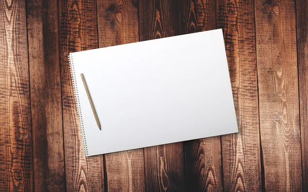 brazowy drewniany olowek z bialym zeszytem,   stolem, plyta, drewnianym biurkiem pobierz