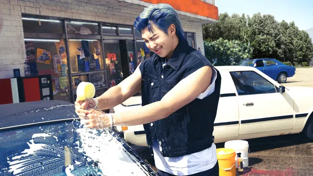 BTS 'RM' (Rap Monster) in Car Wash Photoshoot for 'Butter' MV (2021)