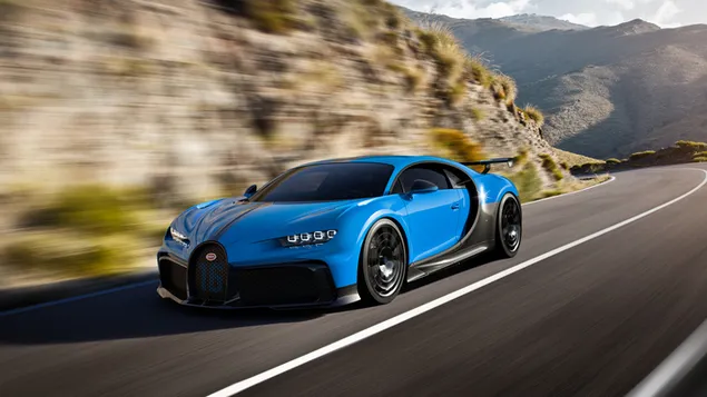 Bugatti Chiron heuvel drift 4K achtergrond