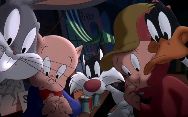 벅스, 버니, 엘머, 퍼드, 루니, 돼지, 포키, 실베스터, 튠즈 2K 배경화면