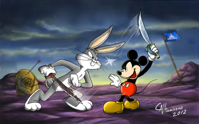 Bugs bunny mickey mouse batalla juego de esgrima