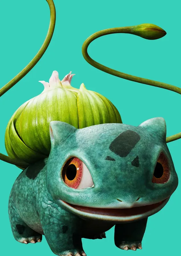 Bulbasaur با رنگ سبز و چشمان نازش از فیلم Pokemon Detective Pikachu کاغذدیواری  2K