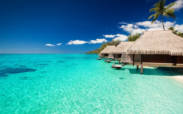 Bungalows Playa en Maldivas 4K fondo de pantalla