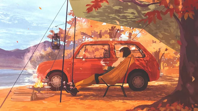Camping Girl Autumn Anime Art