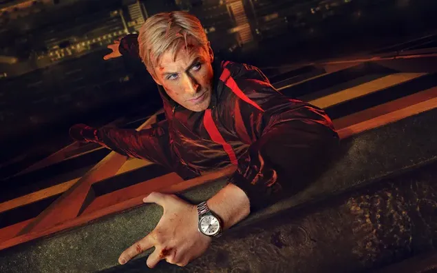 L'acteur canadien Ryan Gosling portant un costume rouge et une montre 4K fond d'écran