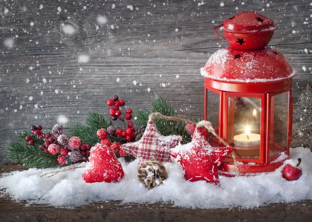 Candle in Snow and Christmas Ornaments 4K wallpaper
