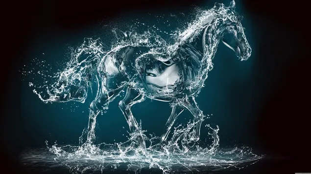 Cảnh ngựa từ nước được vẽ với hạt nước