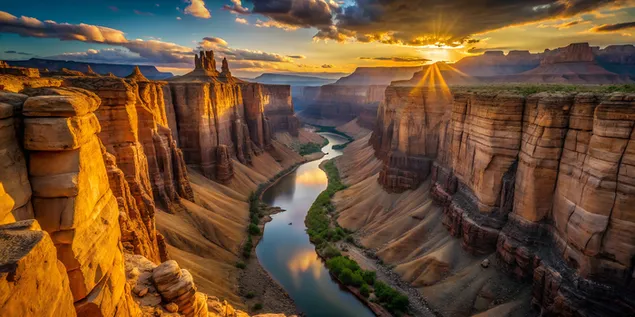 Ngarai Bayangan Abadi Ngarai Gurun yang Dramatis dengan Sungai Tersembunyi dan Bayangan Senja yang Panjang 4K wallpaper