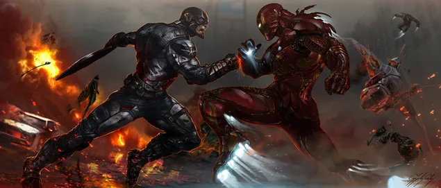 Captain America: Civil War - Captain America vs Ironman (fanart) HD muurpapier