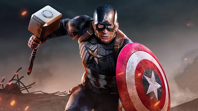 Captain America cầm Búa Thor và Khiên tải xuống